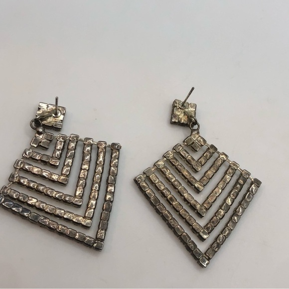 Vtg Rhinestone Silver Tone Dangle Statement Stud Earrings 2.5” - Picture 4 of 6